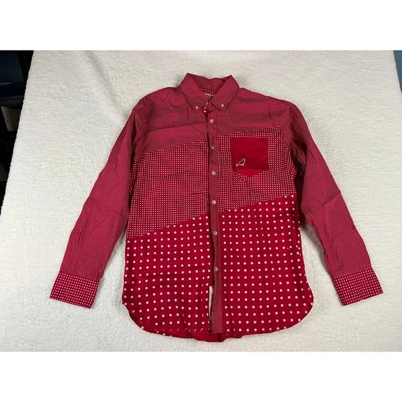 Staple Pigeon Red White Polka‎ Dot Patchwork Button Down Shirt Men's Medium - Picture 2 of 9